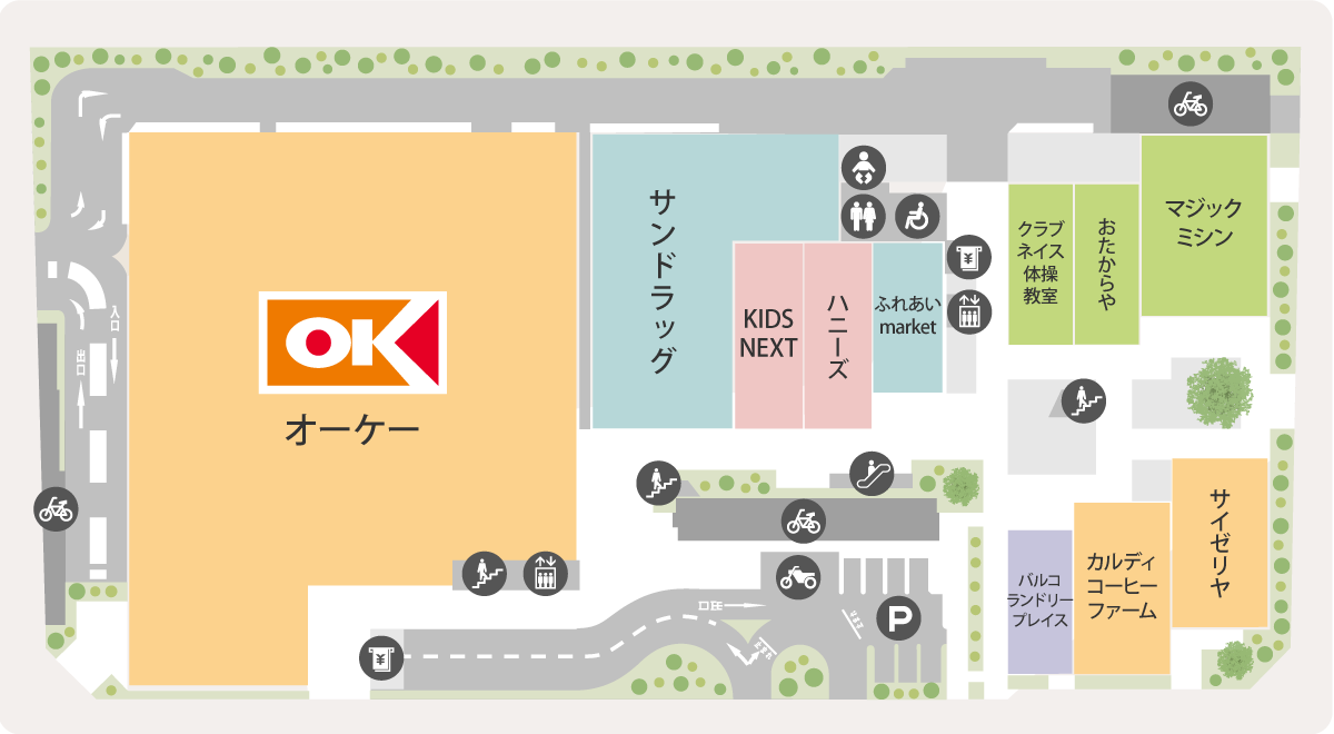 フロアマップ1階。マップに続いて店舗リスト